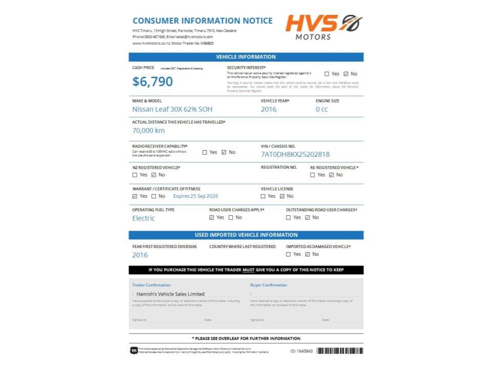 Nissan Leaf 30X 62% SOH
