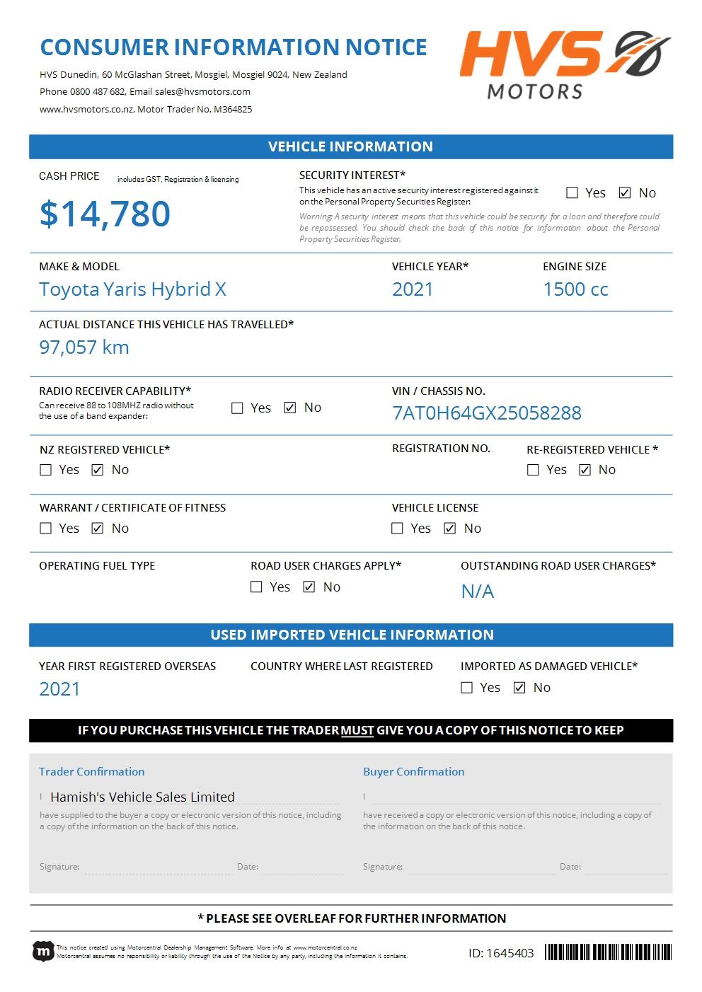 Toyota Yaris 1.5 Hybrid X