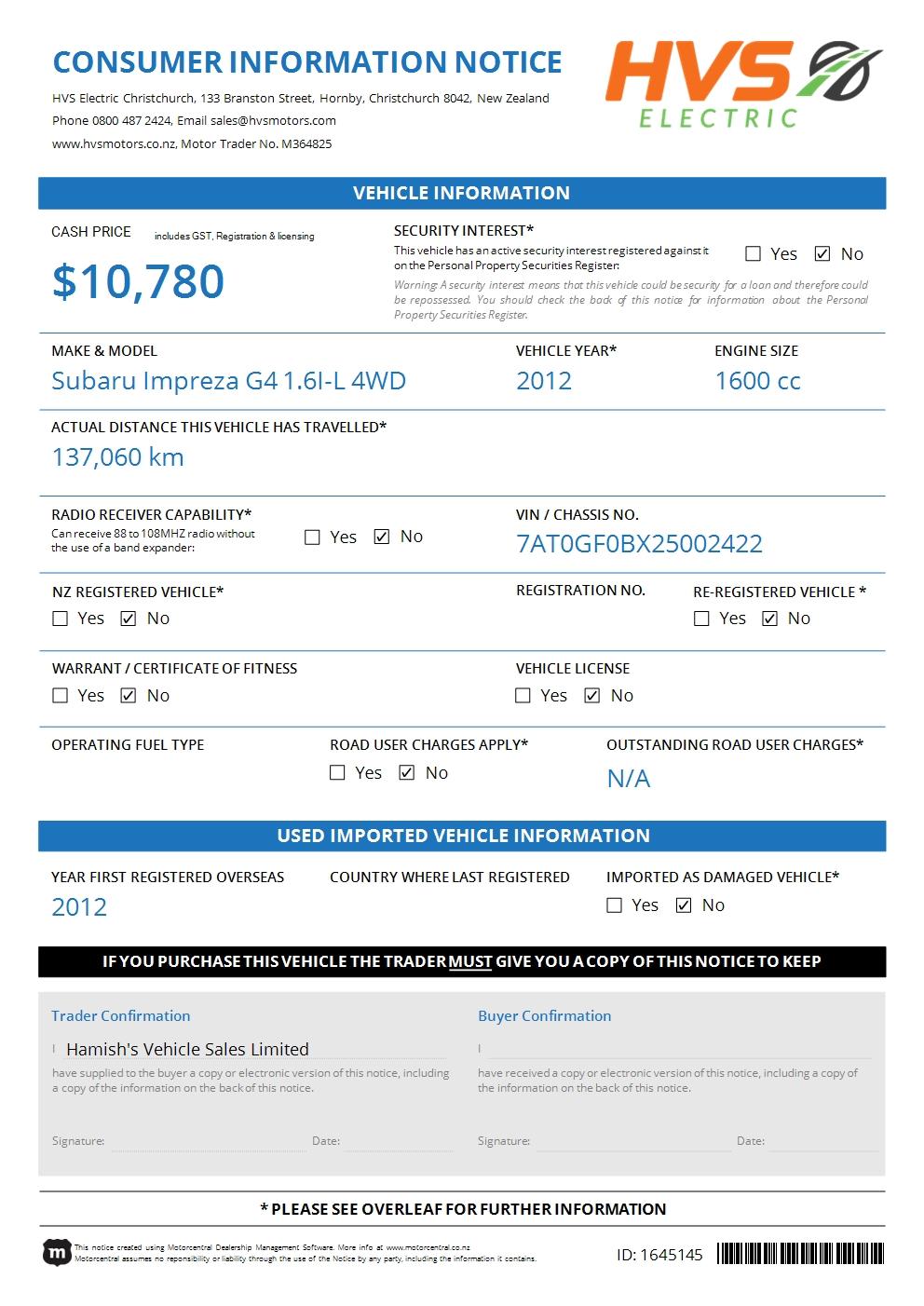 Subaru Impreza G4 1.6I-L 4WD