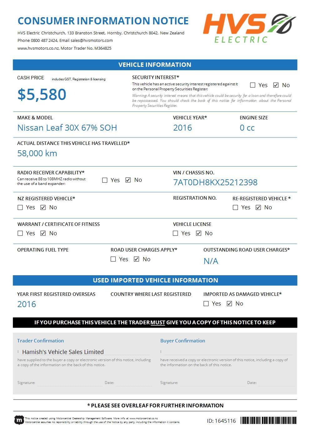 Nissan Leaf 30X 67% SOH
