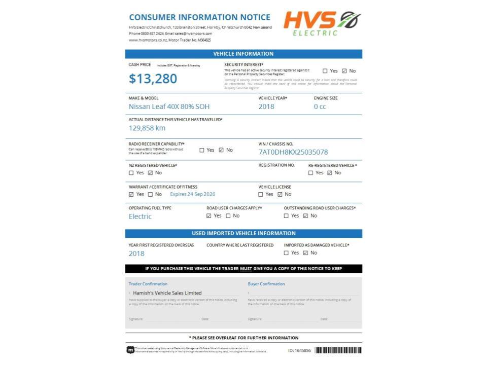 Nissan Leaf 40X 80% SOH