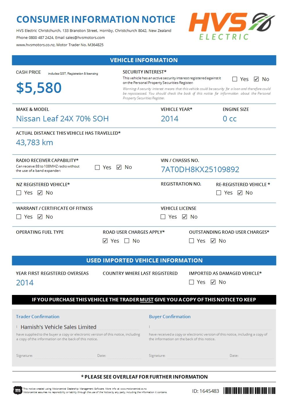 Nissan Leaf 24X 70% SOH