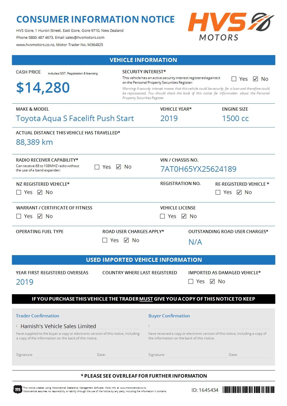 Toyota Aqua S Facelift Push Start