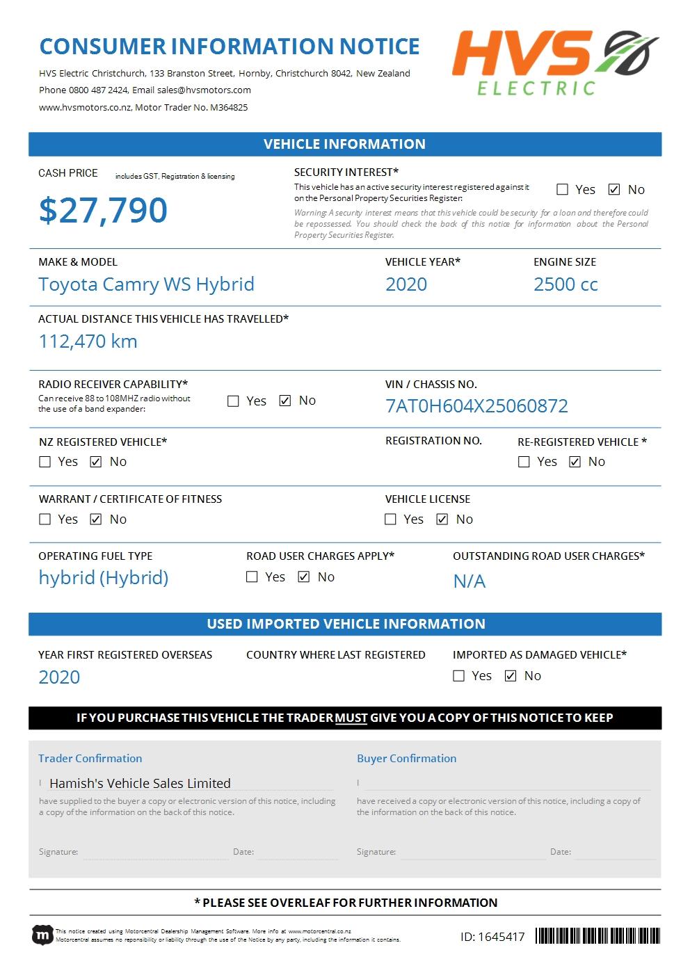 Toyota Camry 2.5 WS Hybrid