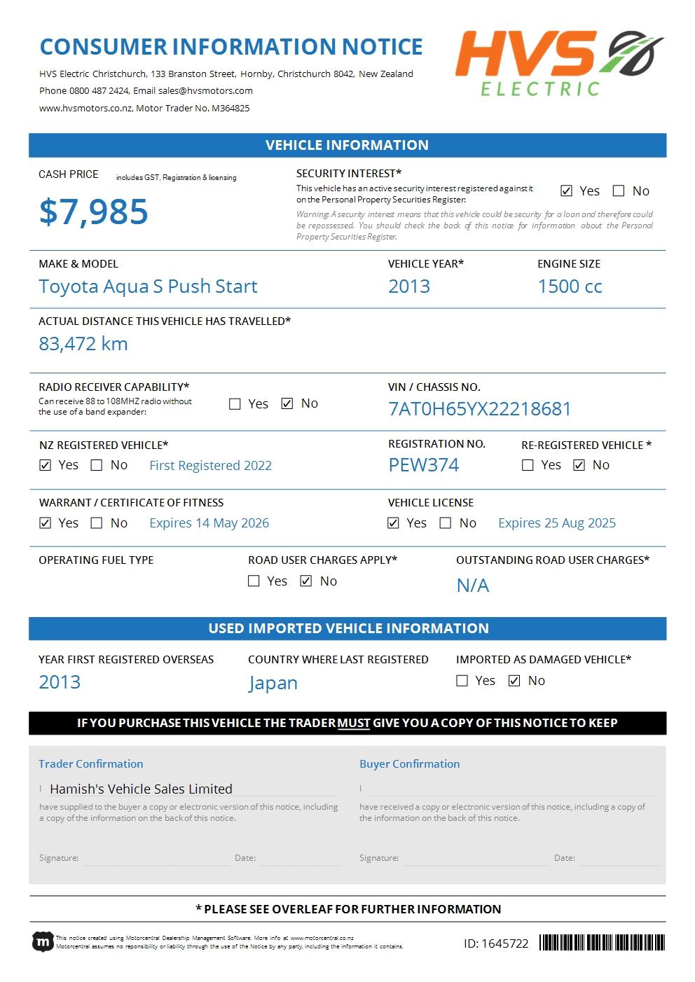 Toyota Aqua 1.5 L