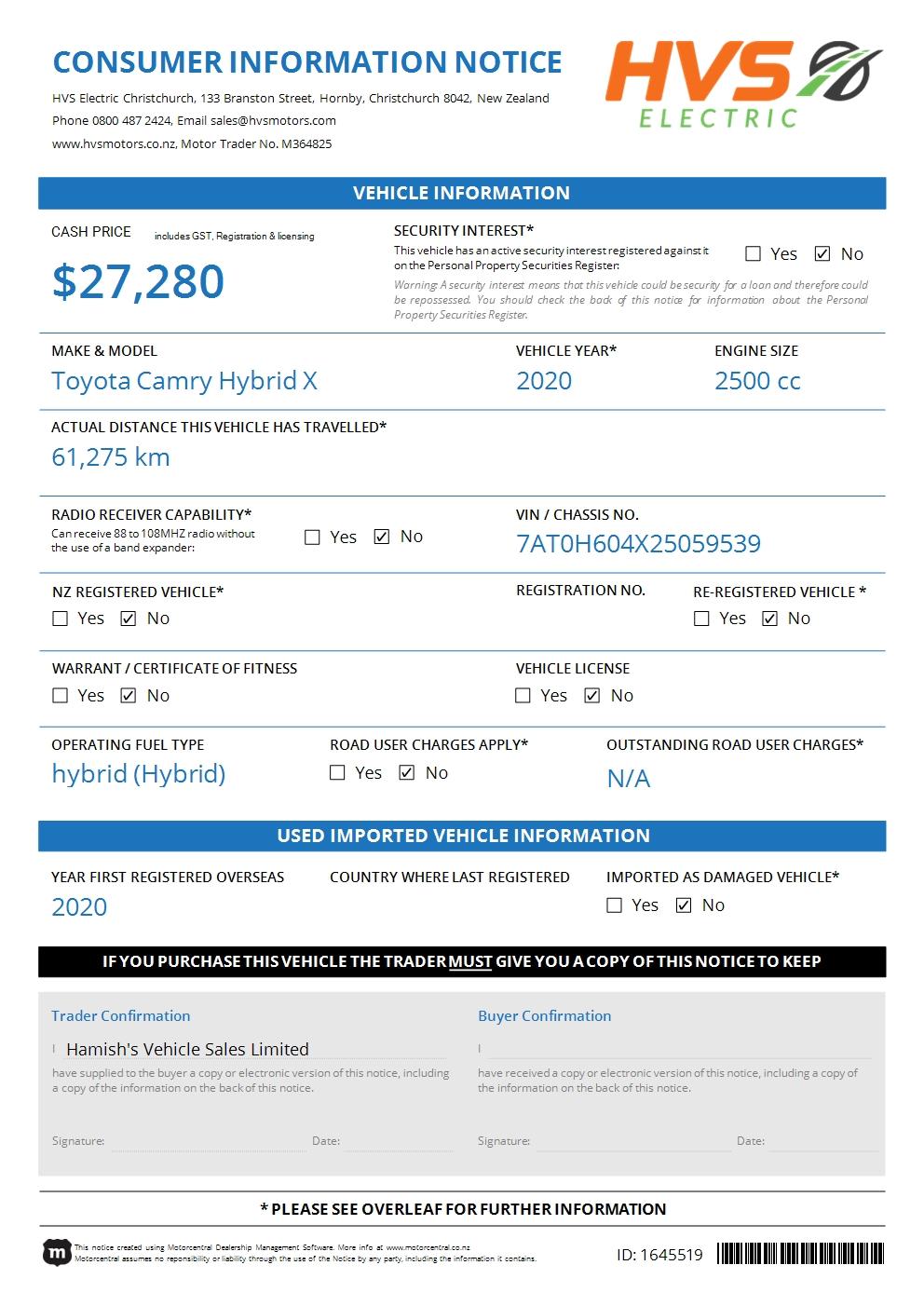 Toyota Camry Hybrid X