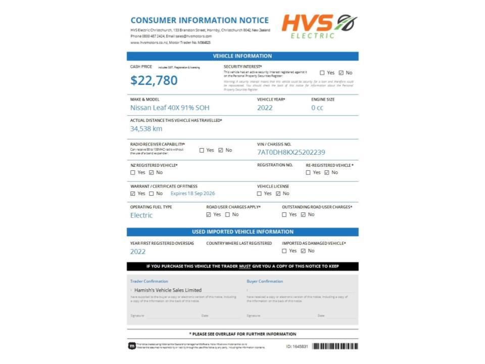 Nissan Leaf 40X 91% SOH