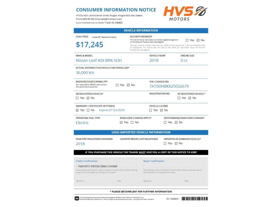 Nissan Leaf 40X 88% SOH