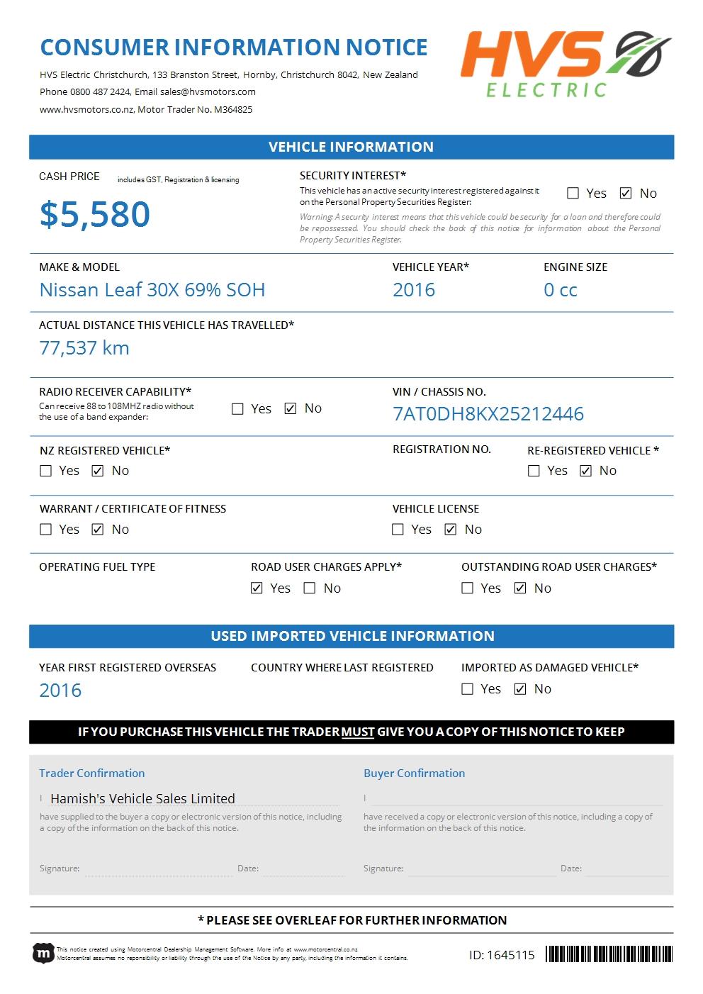 Nissan Leaf 30X 69% SOH