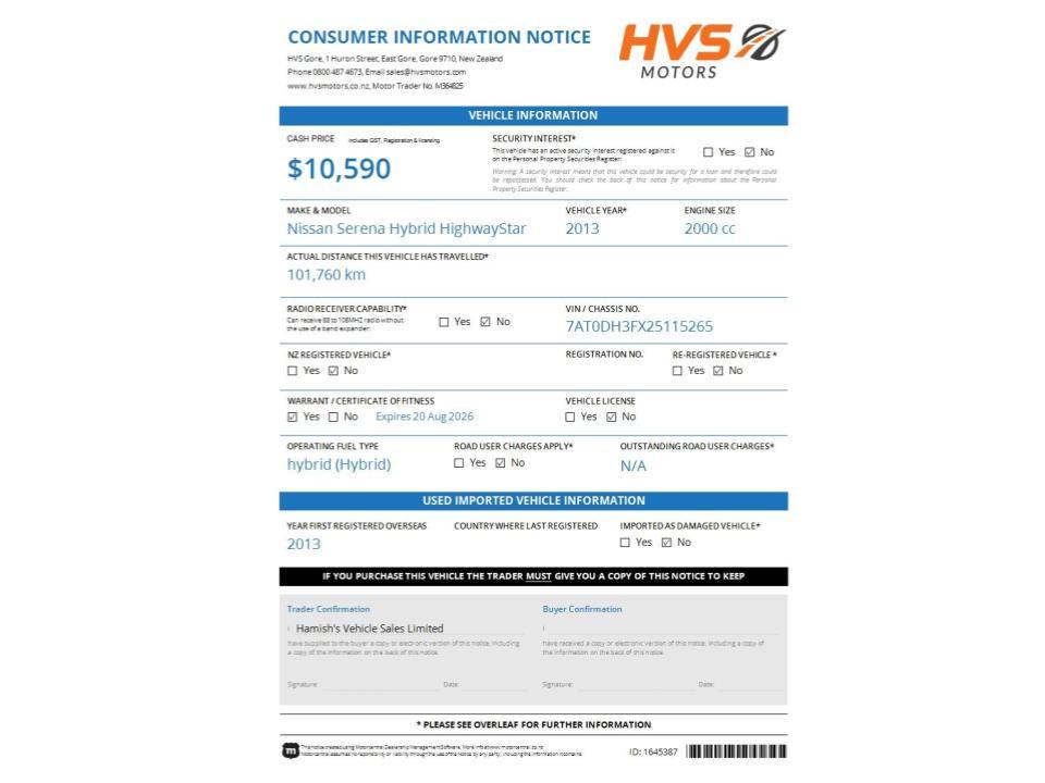 Nissan Serena 2.0 Hybrid HighwayStar G