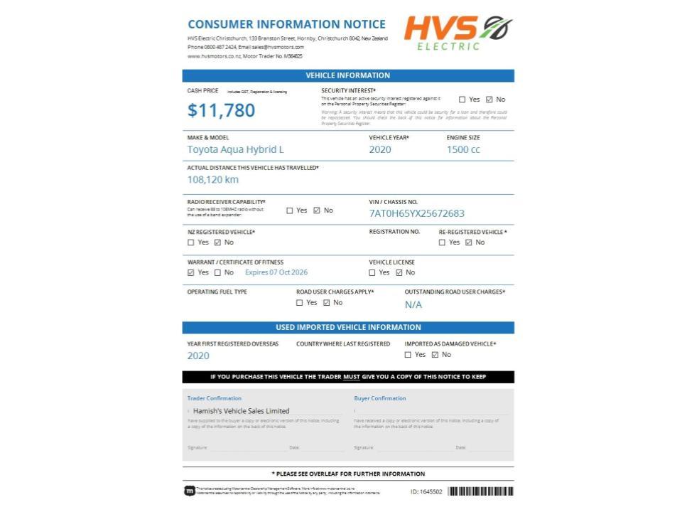 Toyota Aqua 1.5 Hybrid L