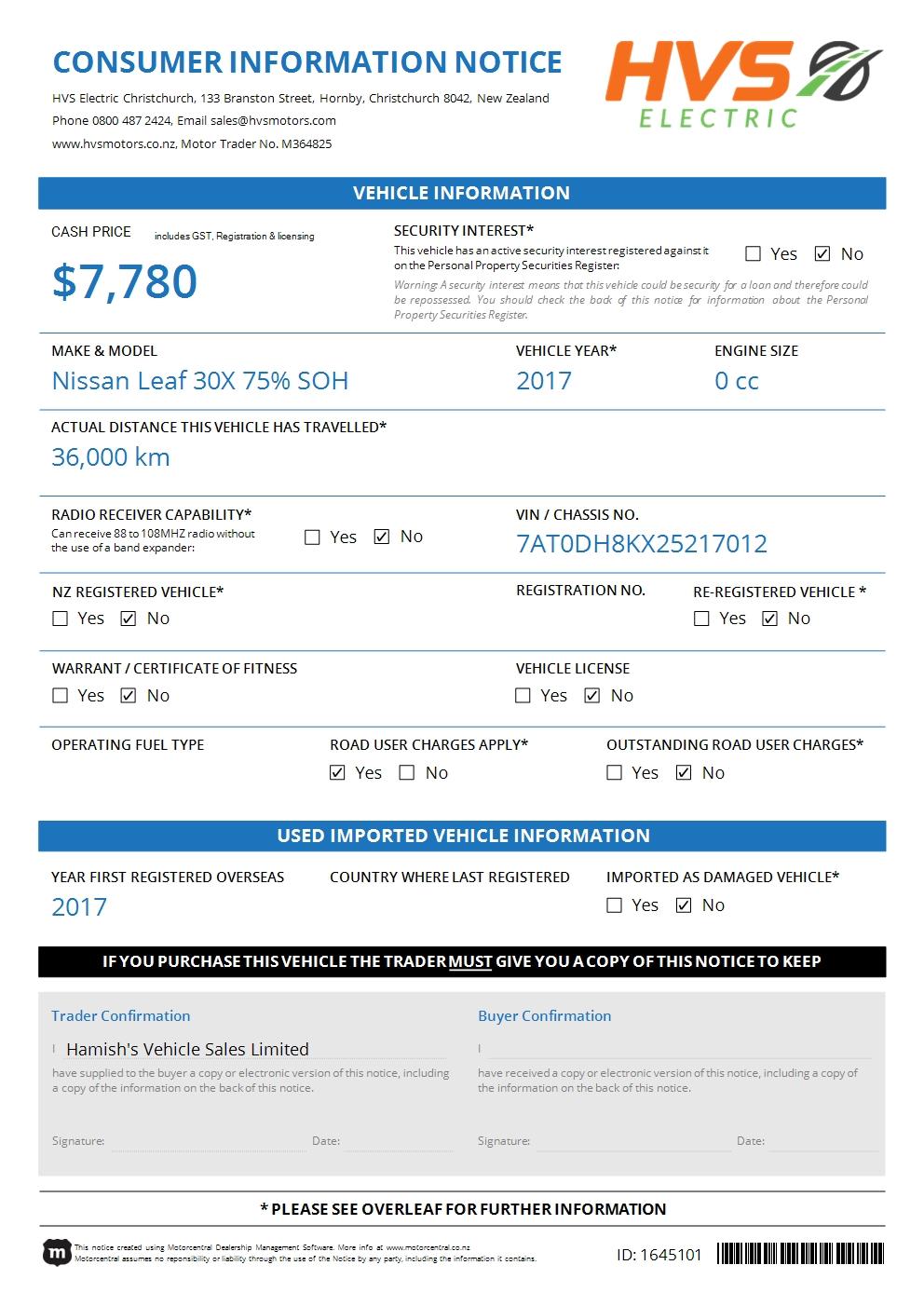 Nissan Leaf 30X 75% SOH