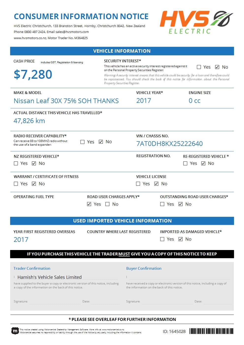 Nissan Leaf 30X 75% SOH THANKS EDITION