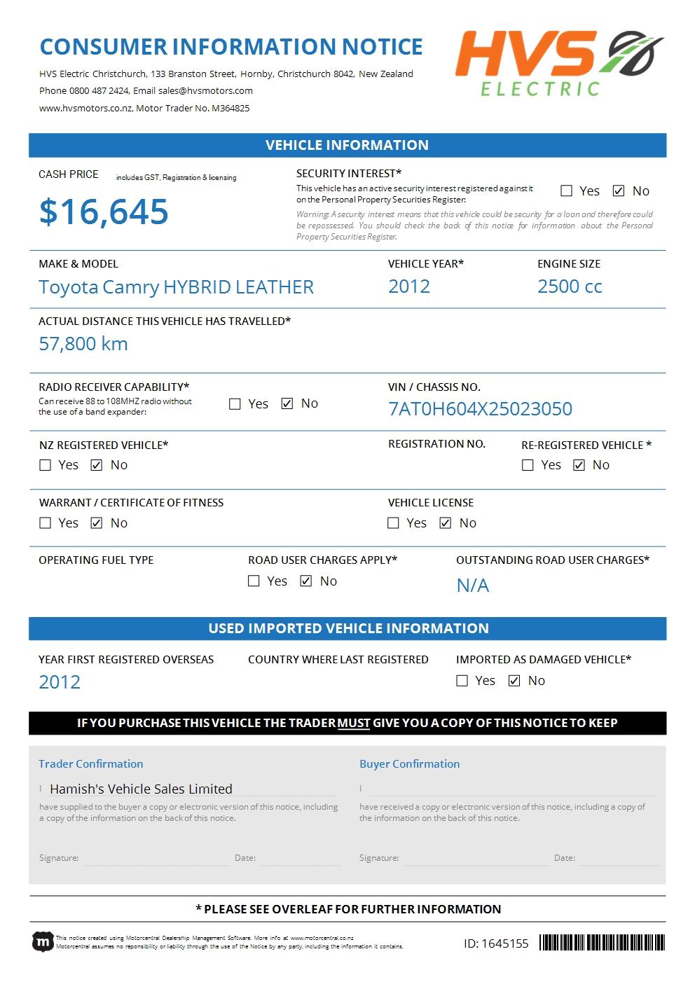 Toyota Camry HYBRID LEATHER PACKAGE