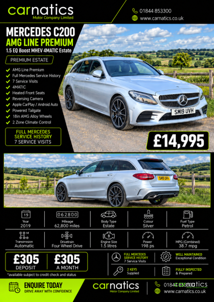 Mercedes-Benz C Class 1.5 C200 MHEV EQ Boost AMG Line (Premium) Estate 5dr Petrol G-Tronic+ 4MATIC Euro 6 (s/s) (198 ps)