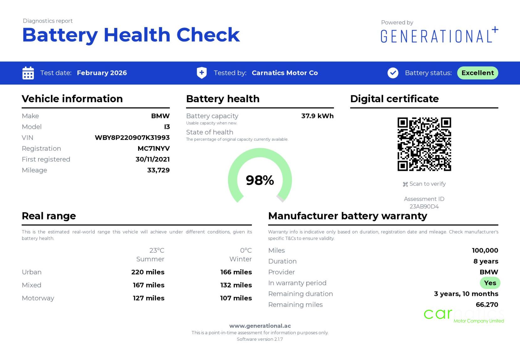 BMW i3 42.2kWh Hatchback 5dr Electric Auto (170 ps)